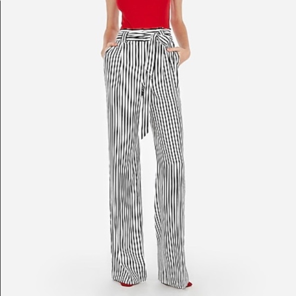Express High Waisted Striped Sash Wide Leg Pant